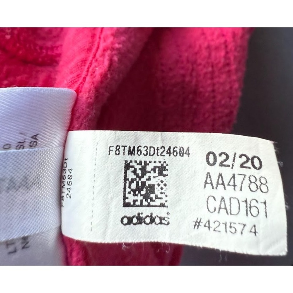 Adidas Youth Girls Crooped Hoodie M (10/12) Pink Logo 3 Stripe Pullover Pockets - Picture 13 of 14